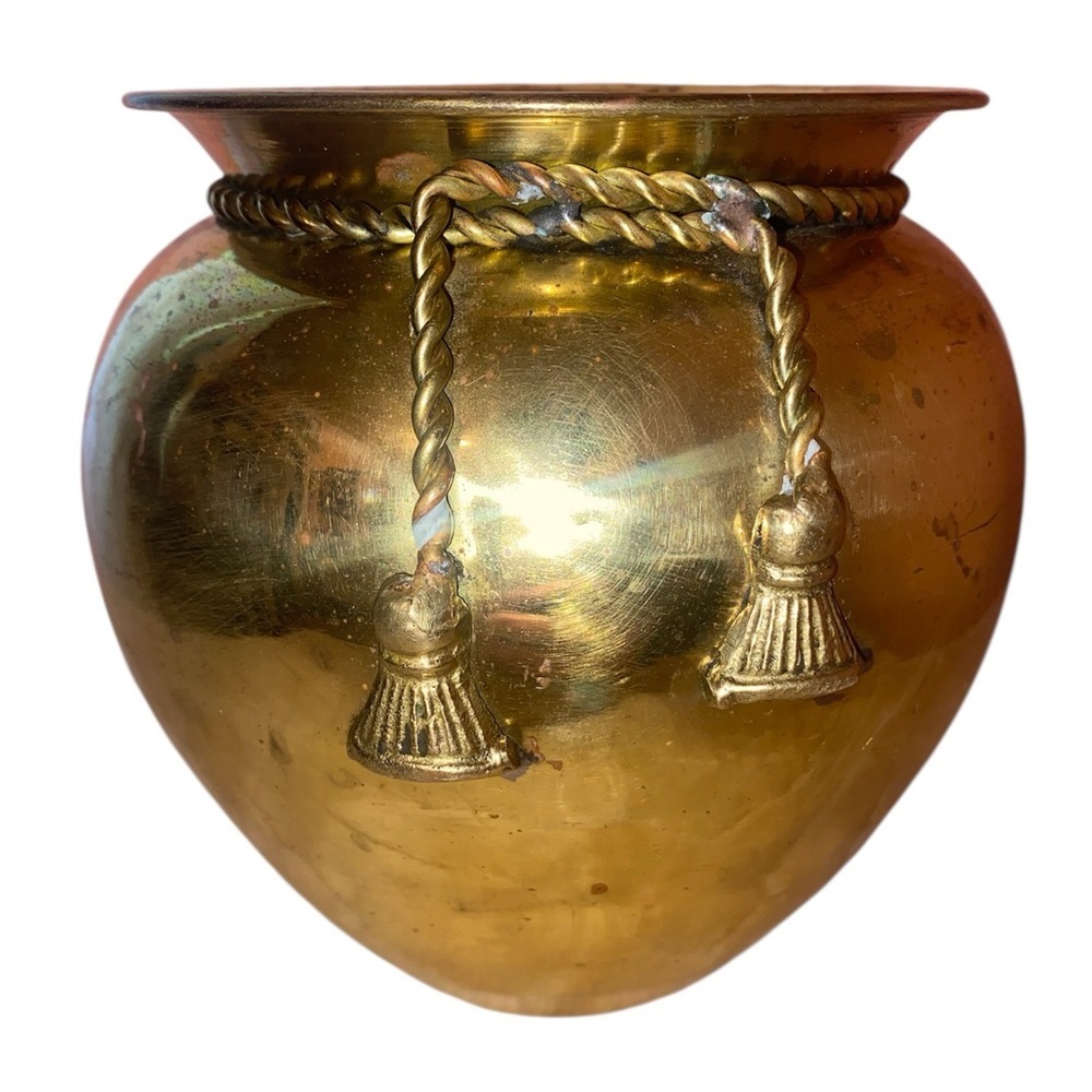 ELEGANT EXPRESSIONS Med Lacquered Solid Brass Vase w/Tied Braided Rope Detail